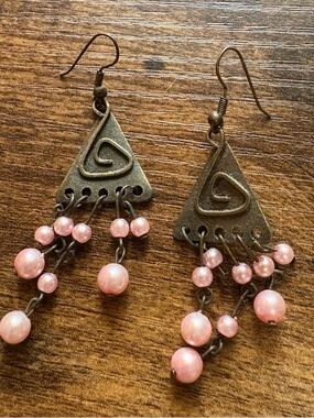 Vintage Pink Bead Dangle Earrings
